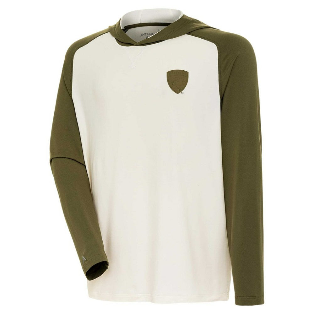 Florida Panthers Antigua Intrepid Sand Raglan Long Sleeve Hoodie T-Shirt - Cream/Olive - NHL 202253468