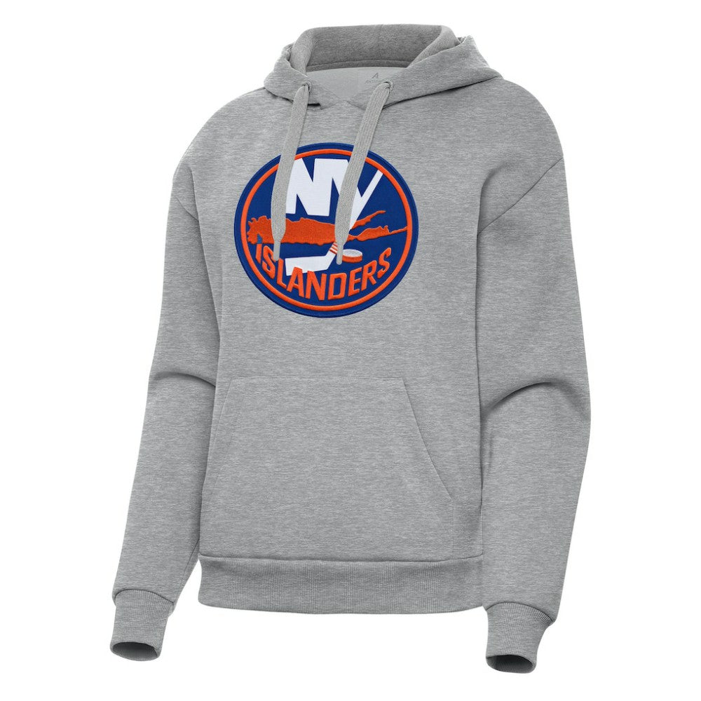 New York Islanders Antigua Women's Victory Pullover Hoodie - Heather Gray - NHL 202253486