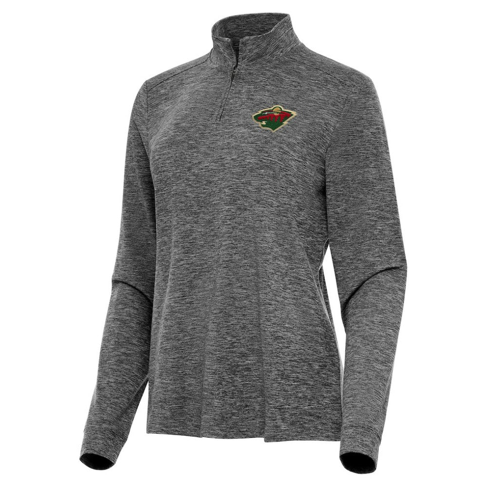Minnesota Wild Antigua Women's Mentor Quarter-Zip Mock Long Sleeve Top - Heather Black - NHL 202253779