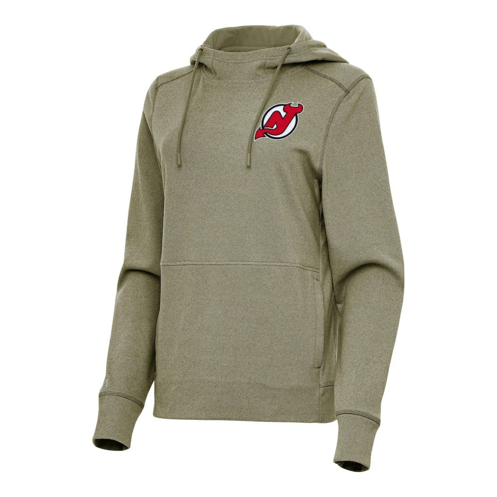New Jersey Devils Antigua Women's Justice Pullover Hoodie - Heather Olive - NHL 202253882