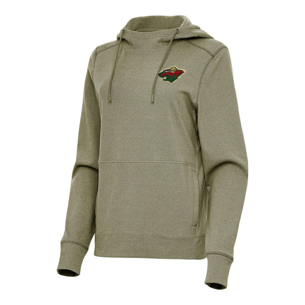 Minnesota Wild Antigua Women's Justice Pullover Hoodie - Heather Olive - NHL 202253892