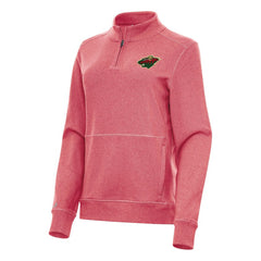 Minnesota Wild Antigua Women's Crush Quarter-Zip Fleece Sweatshirt - Heather Red - NHL 202253915