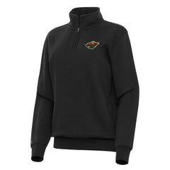Minnesota Wild Antigua Women's Victory Quarter-Zip Sweatshirt - Black - NHL 202254134