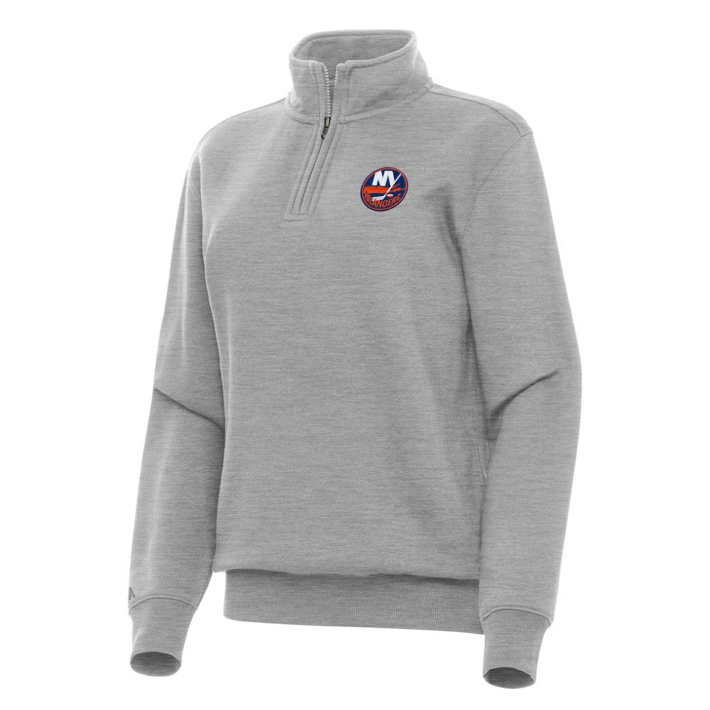 New York Islanders Antigua Women's Victory Quarter-Zip Sweatshirt - Heather Gray - NHL 202254150