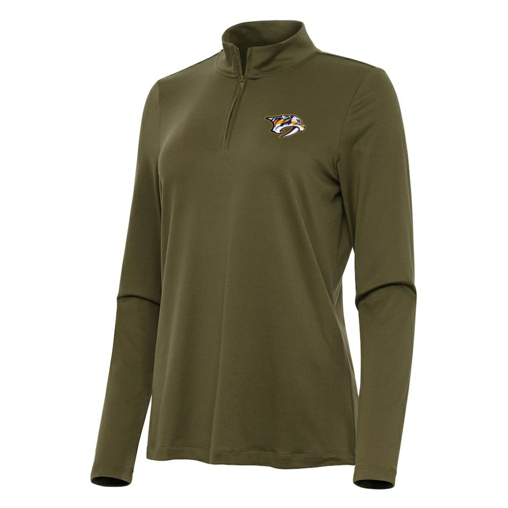 Nashville Predators Antigua Women's Reprocess Quarter-Zip Top - Olive - NHL 202254573