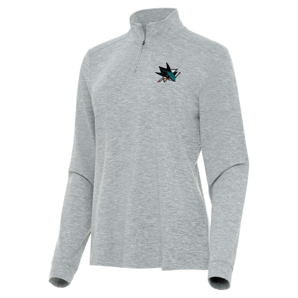 San Jose Sharks Antigua Women's Mentor Quarter-Zip Mock Long Sleeve Top - Heather Gray - NHL 202257217