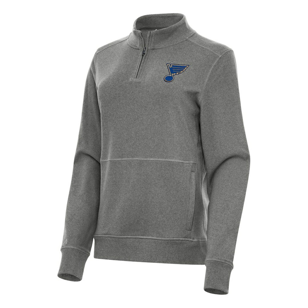 St. Louis Blues Antigua Women's Crush Quarter-Zip Fleece Sweatshirt - Heather Black - NHL 202257357