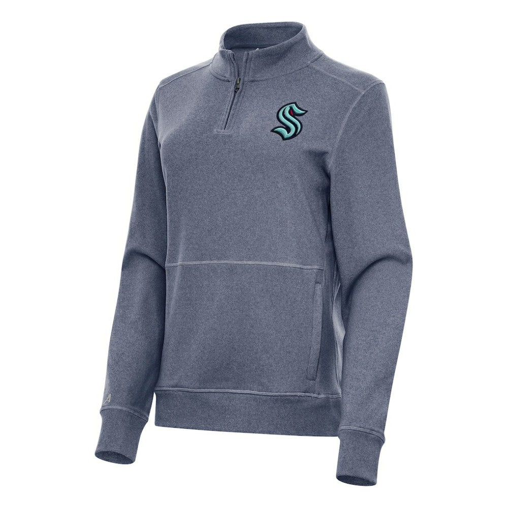 Seattle Kraken Antigua Women's Crush Quarter-Zip Fleece Sweatshirt - Heather Navy - NHL 202257359