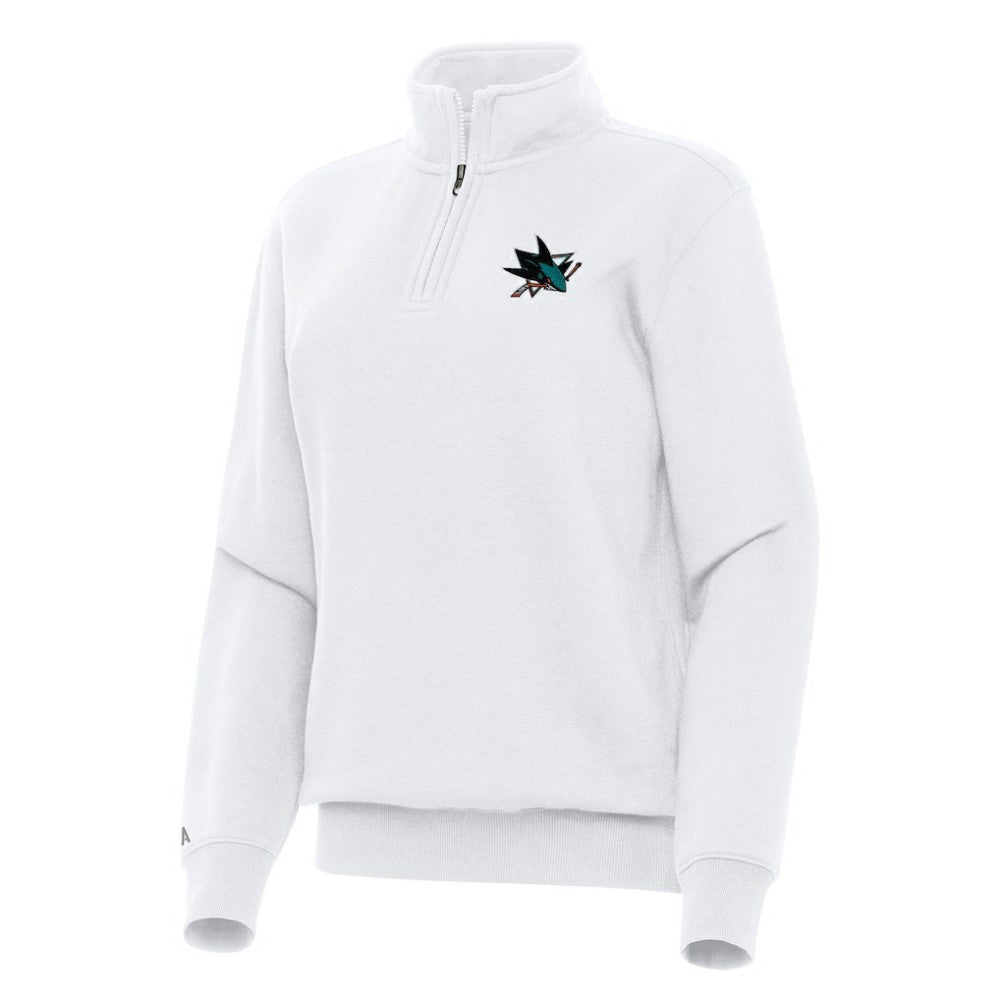 San Jose Sharks Antigua Women's Victory Quarter-Zip Sweatshirt - White - NHL 202257607