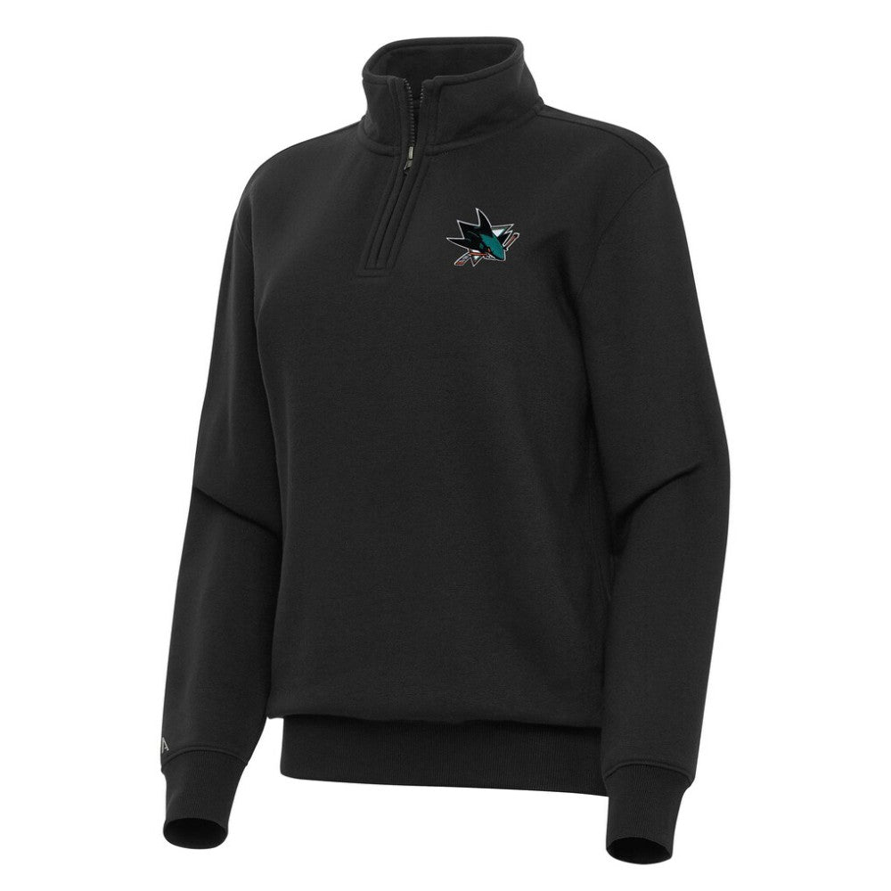 San Jose Sharks Antigua Women's Victory Quarter-Zip Sweatshirt - Black - NHL 202257612