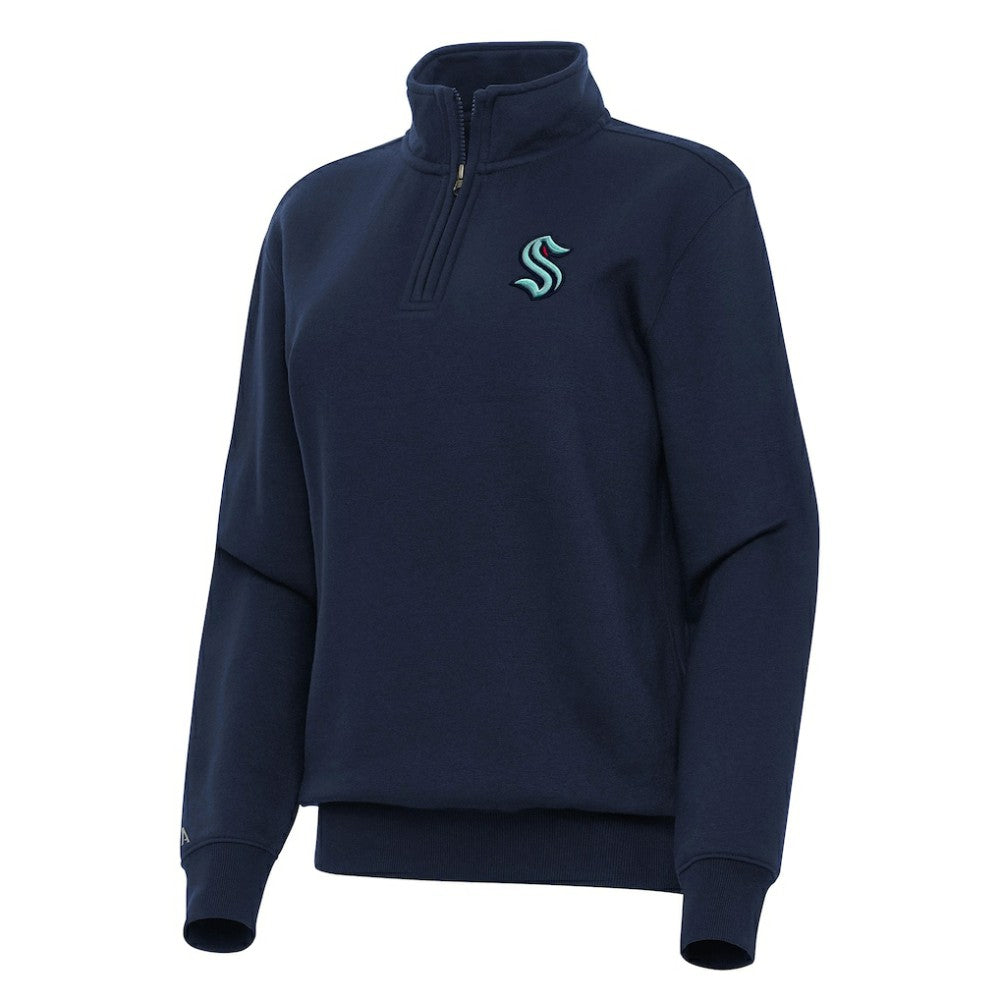 Seattle Kraken Antigua Women's Victory Quarter-Zip Sweatshirt - Navy - NHL 202257615