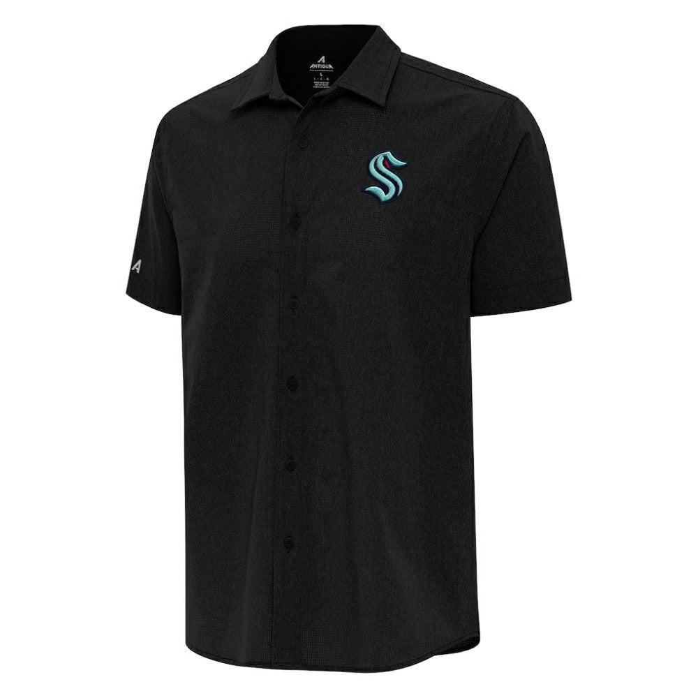 Seattle Kraken Antigua Activate Woven Short Sleeve Button-Up Shirt - Black - NHL 202257638