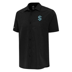 Seattle Kraken Antigua Activate Woven Short Sleeve Button-Up Shirt - Black - NHL 202257638