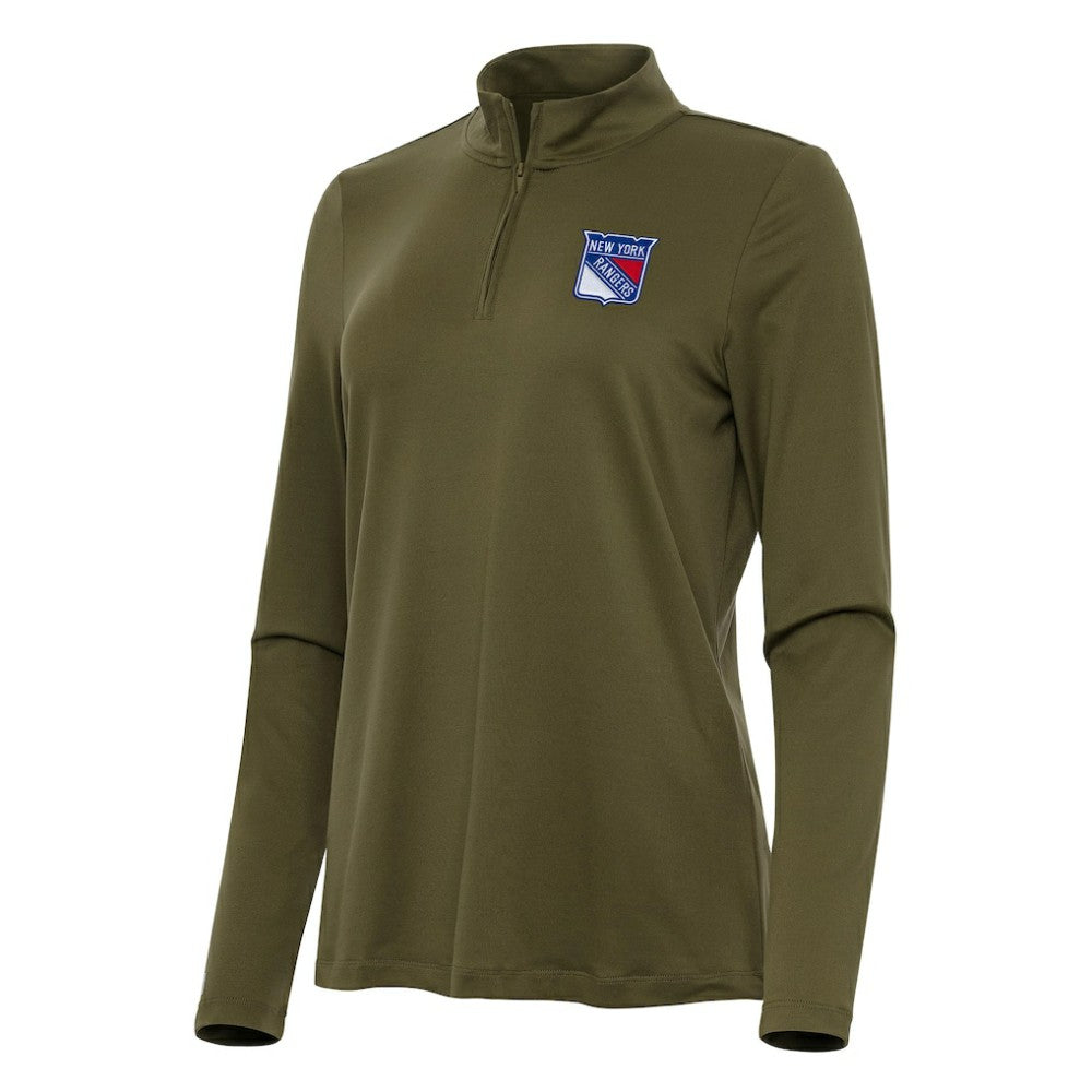 New York Rangers Antigua Women's Reprocess Quarter-Zip Top - Olive - NHL 202258002