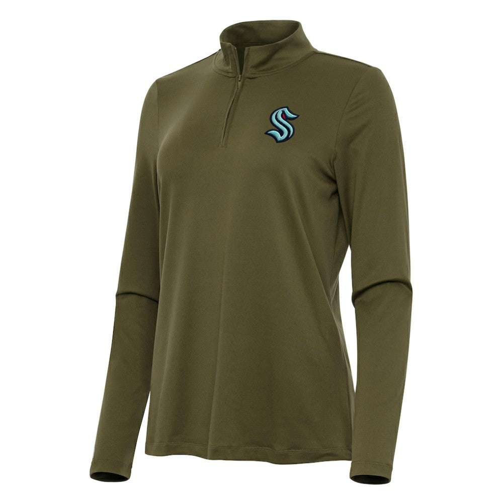 Seattle Kraken Antigua Women's Reprocess Quarter-Zip Top - Olive - NHL 202258007