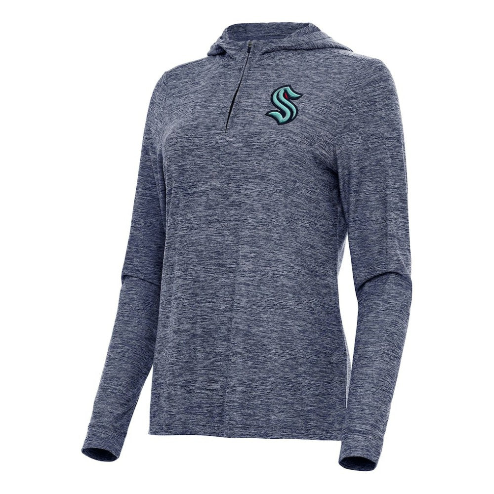 Seattle Kraken Antigua Women's Daybreak Quarter-Zip Hoodie - Heather Deep Sea Blue - NHL 202258057