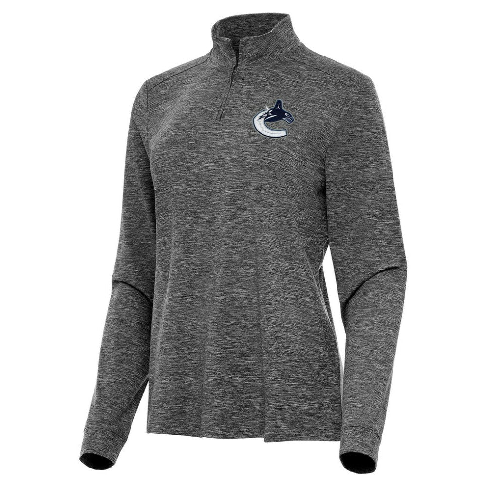Vancouver Canucks Antigua Women's Mentor Quarter-Zip Mock Long Sleeve Top - Heather Black - NHL 202259167