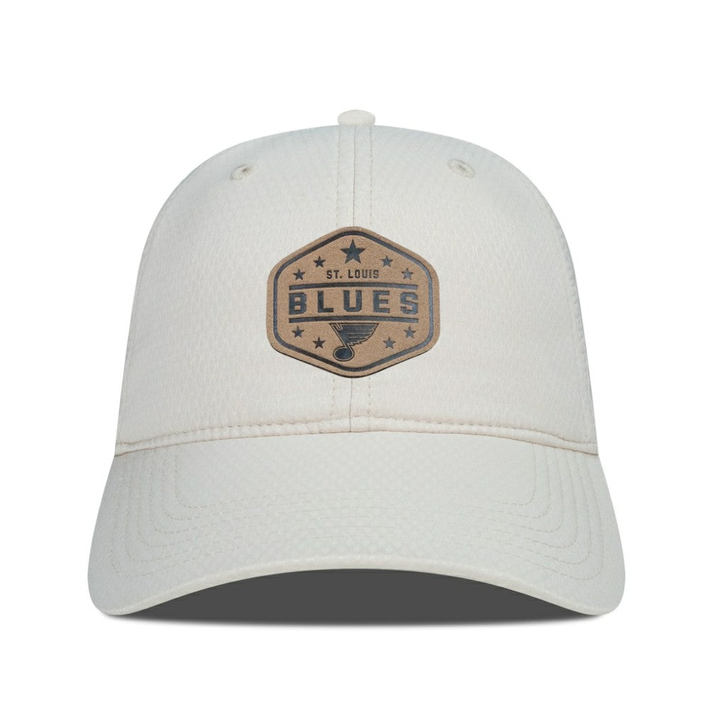 St. Louis Blues Men's Levelwear Faux Leather Patch Unstructured Adjustable Hat - Cream - NHL 202262256