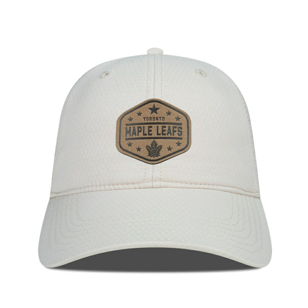 Toronto Maple Leafs Men's Levelwear Faux Leather Patch Unstructured Adjustable Hat - Cream - NHL 202262258
