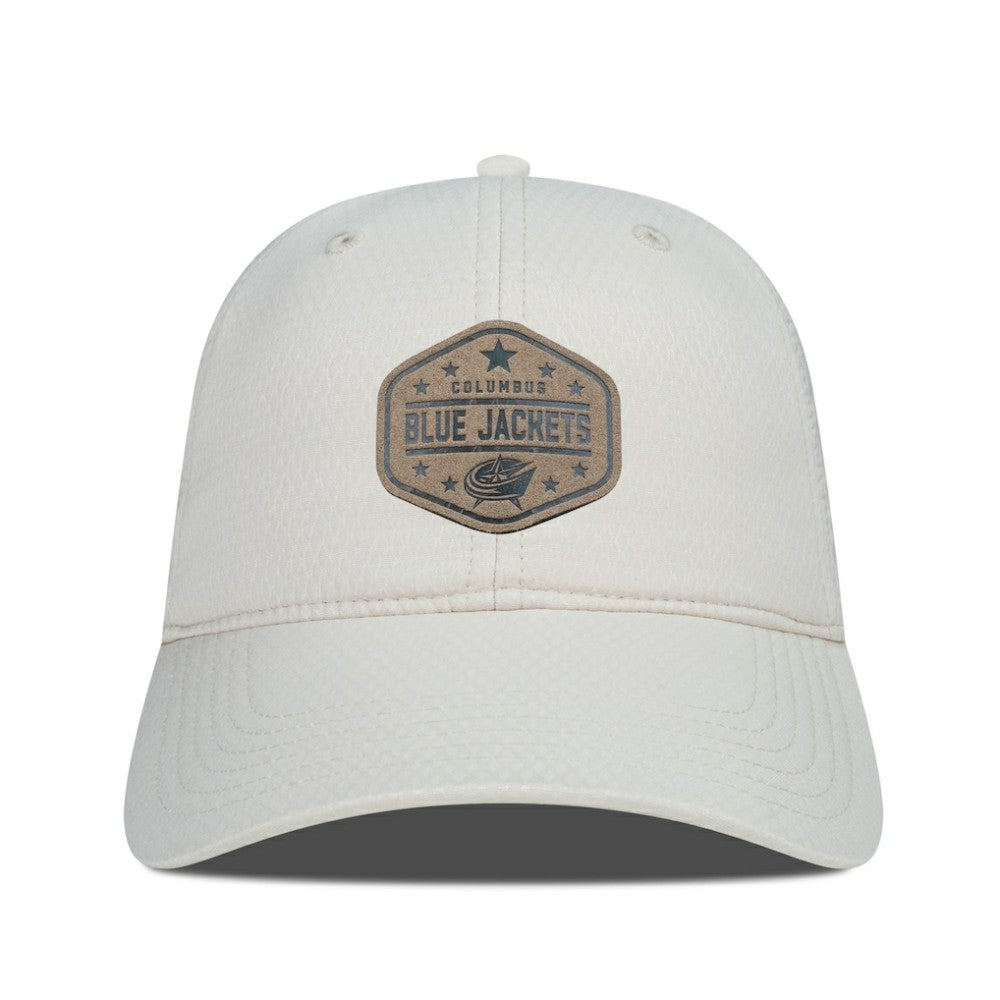 Columbus Blue Jackets Men's Levelwear Faux Leather Patch Unstructured Adjustable Hat - Cream - NHL 202262265