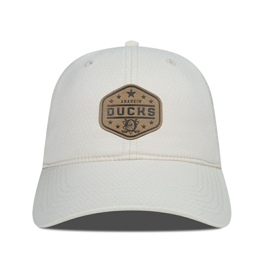 Anaheim Ducks Men's Levelwear Faux Leather Patch Unstructured Adjustable Hat - Cream - NHL 202262269