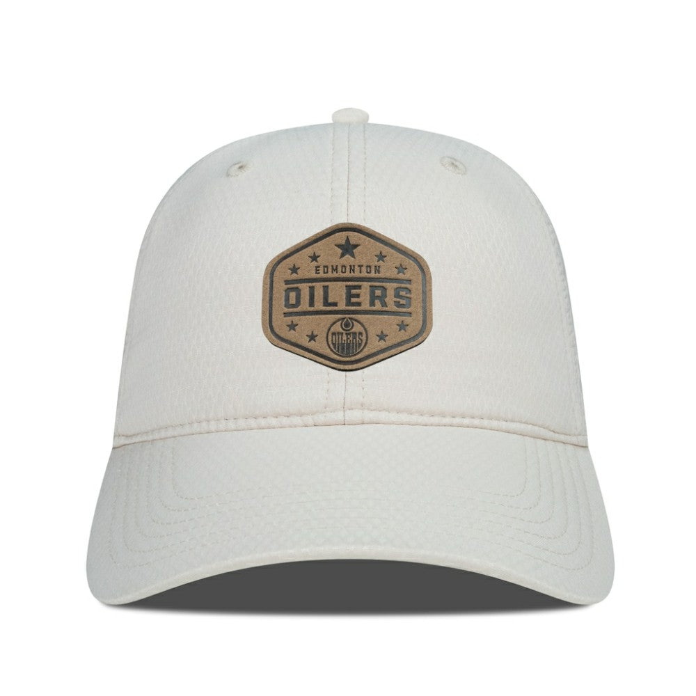 Edmonton Oilers Men's Levelwear Faux Leather Patch Unstructured Adjustable Hat - Cream - NHL 202262274