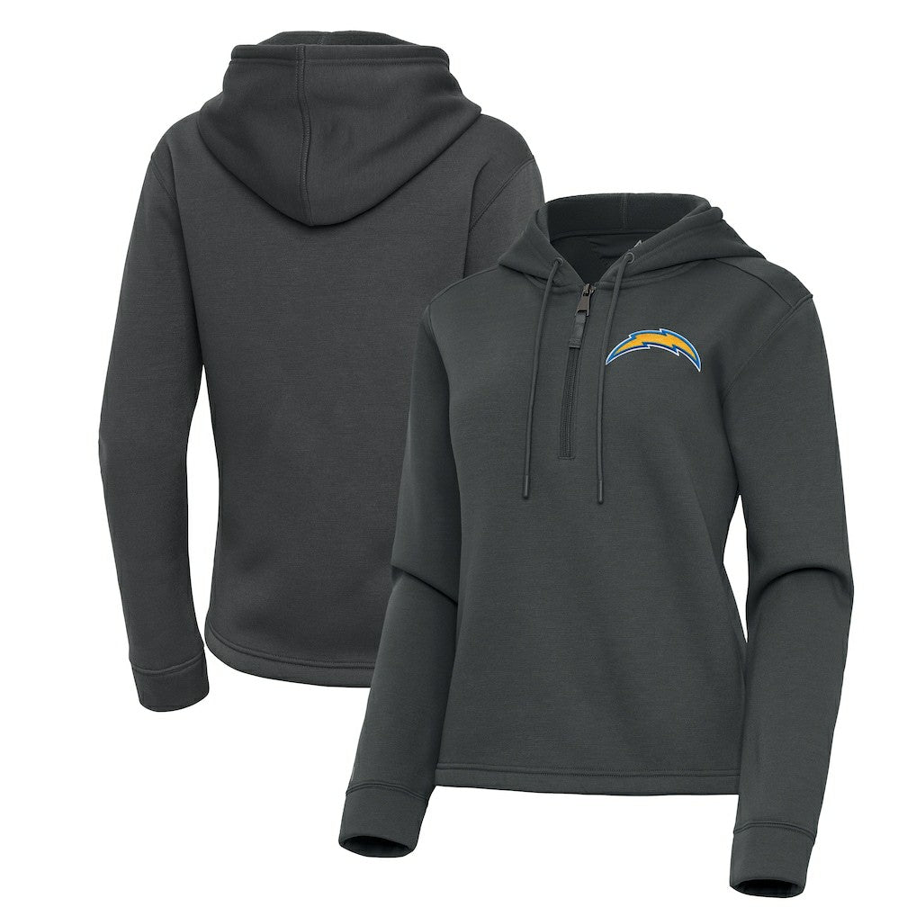 Los Angeles Chargers Antigua Women's Contemporary Quarter-Zip Hoodie Pewter