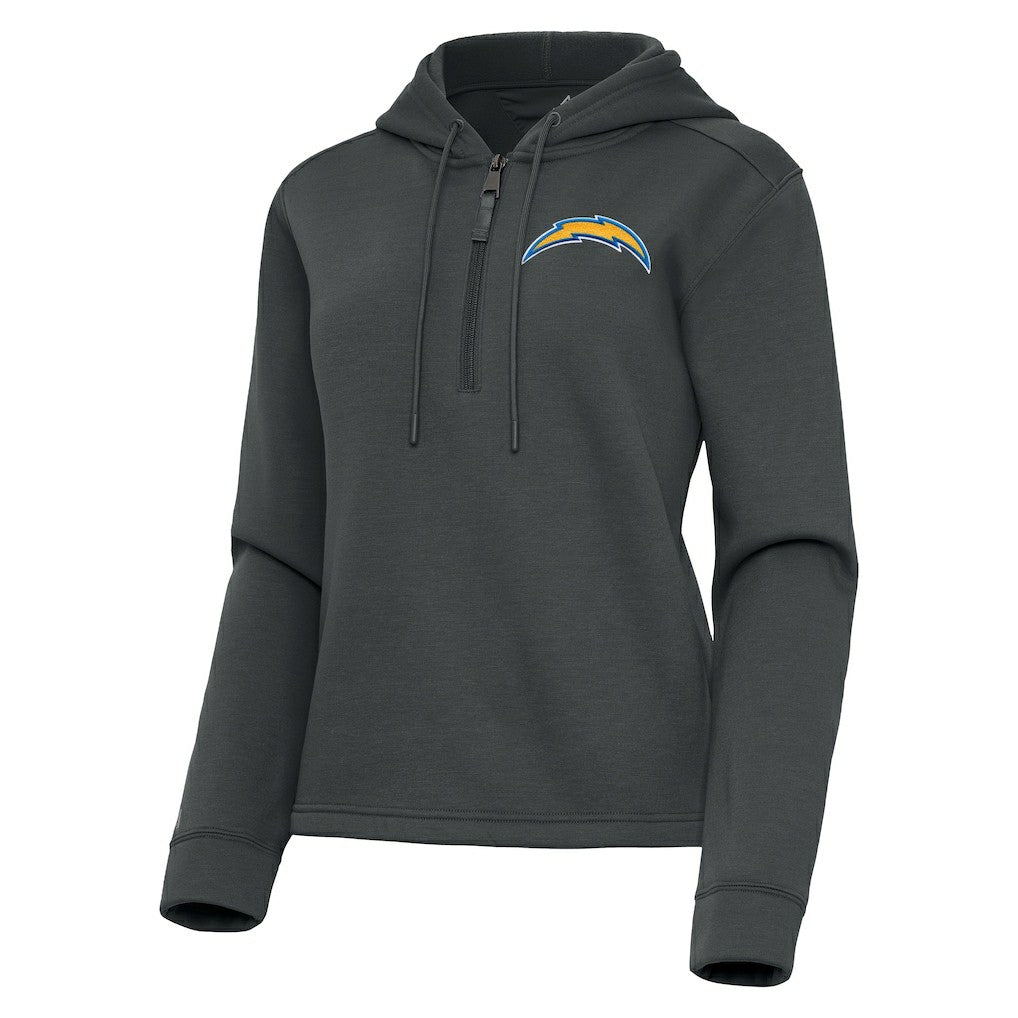 Los Angeles Chargers Antigua Women's Contemporary Quarter-Zip Hoodie Pewter
