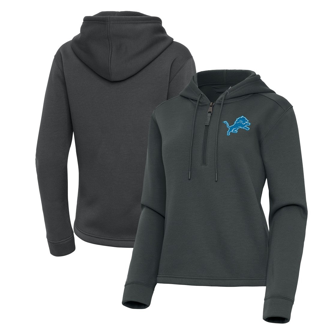 Detroit Lions Antigua Women's Contemporary Quarter-Zip Hoodie Pewter