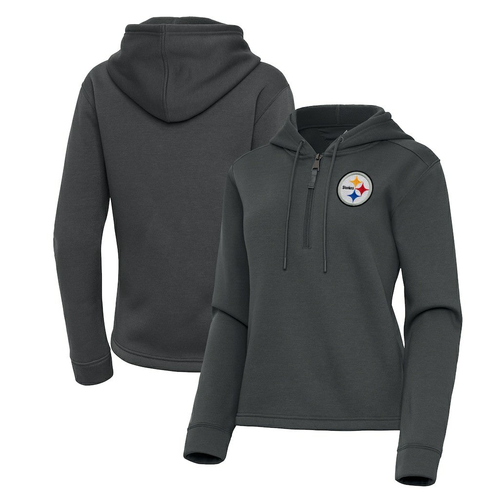 Pittsburgh Steelers Antigua Women's Contemporary Quarter-Zip Hoodie Pewter
