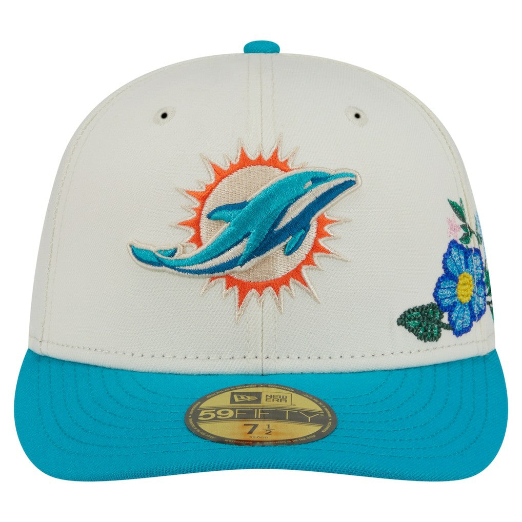 Miami Dolphins New Era Tonal Floral 59FIFTY Fitted Hat Cream/Aqua