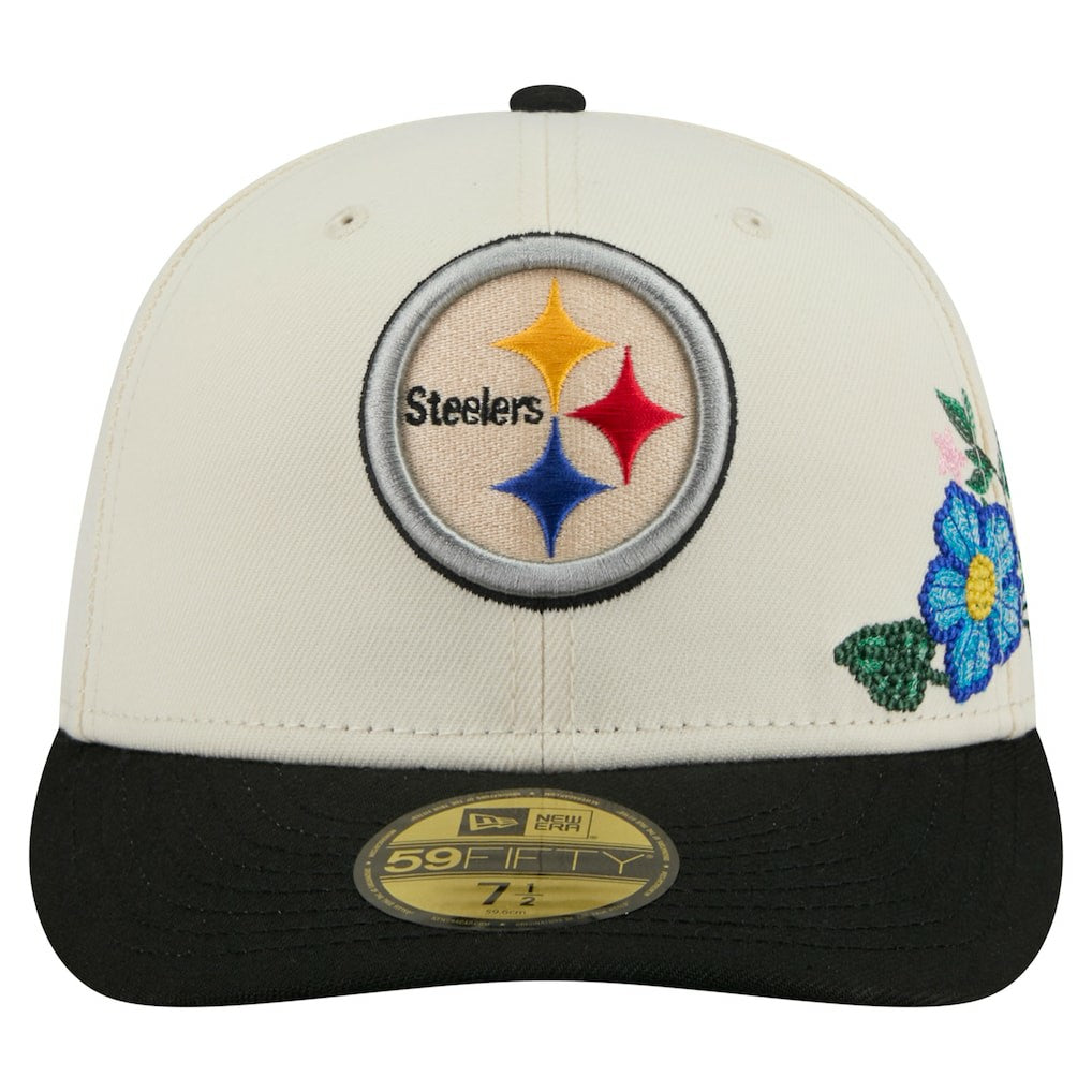 Pittsburgh Steelers New Era Tonal Floral 59FIFTY Fitted Hat Cream/Black