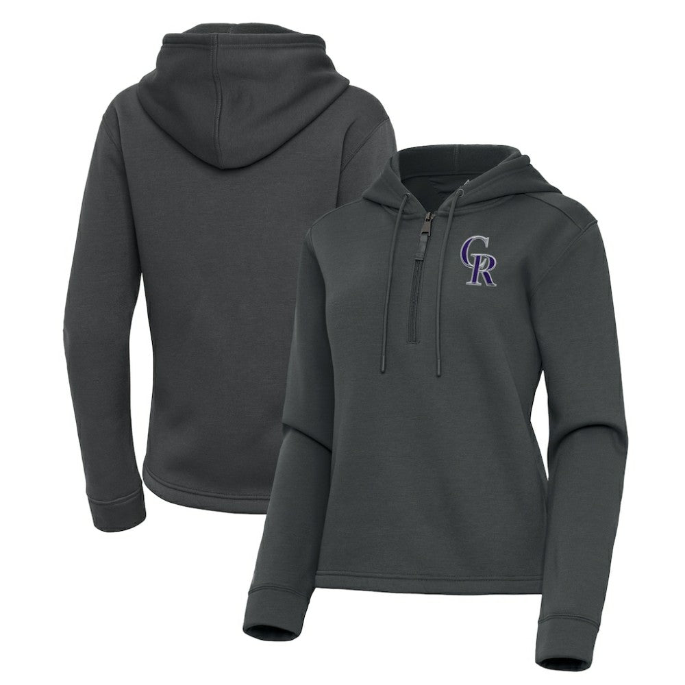 Colorado Rockies Antigua Women's Contemporary Quarter-Zip Hoodie - Pewter - MLB Discount