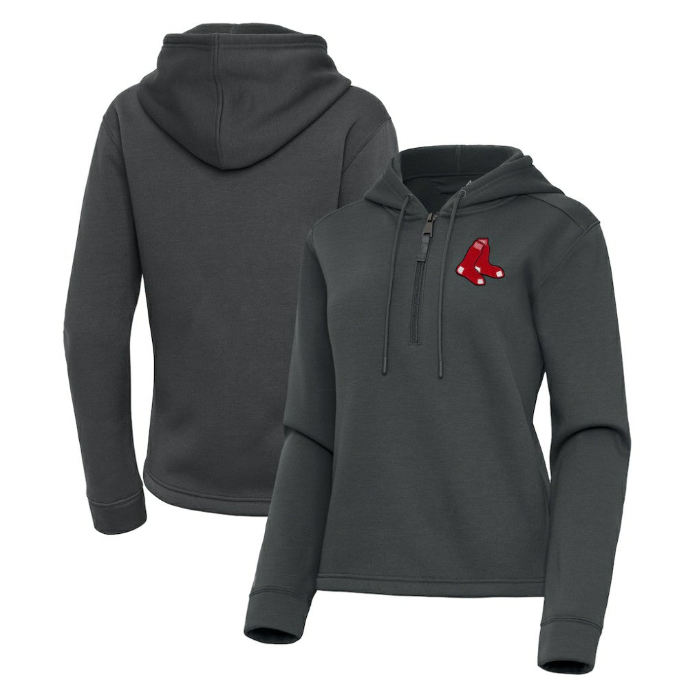 Boston Red Sox Antigua Women's Contemporary Quarter-Zip Hoodie - Pewter - MLB on Sale