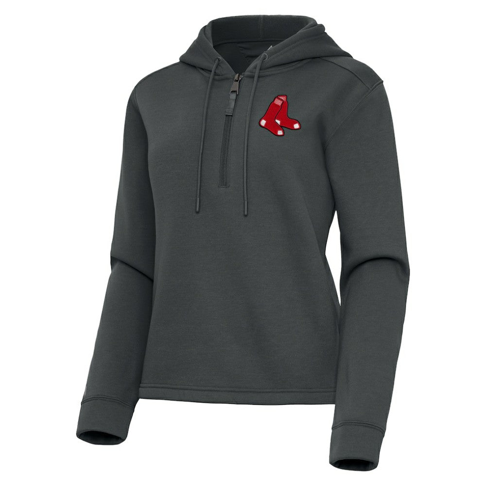 Boston Red Sox Antigua Women's Contemporary Quarter-Zip Hoodie - Pewter - MLB on Sale