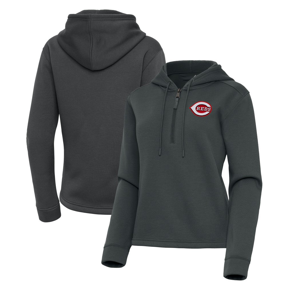Cincinnati Reds Antigua Women's Contemporary Quarter-Zip Hoodie - Pewter - MLB Online
