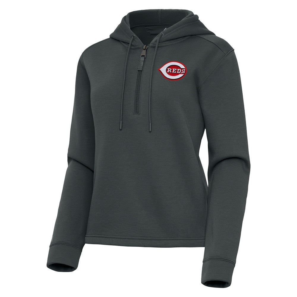 Cincinnati Reds Antigua Women's Contemporary Quarter-Zip Hoodie - Pewter - MLB Online