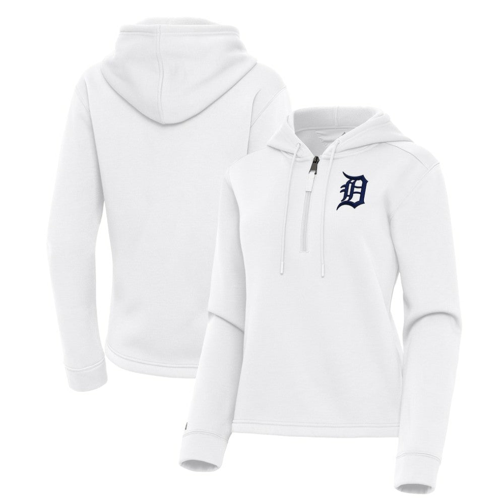 Detroit Tigers Antigua Women's Contemporary Quarter-Zip Hoodie - White - MLB Lifestyle