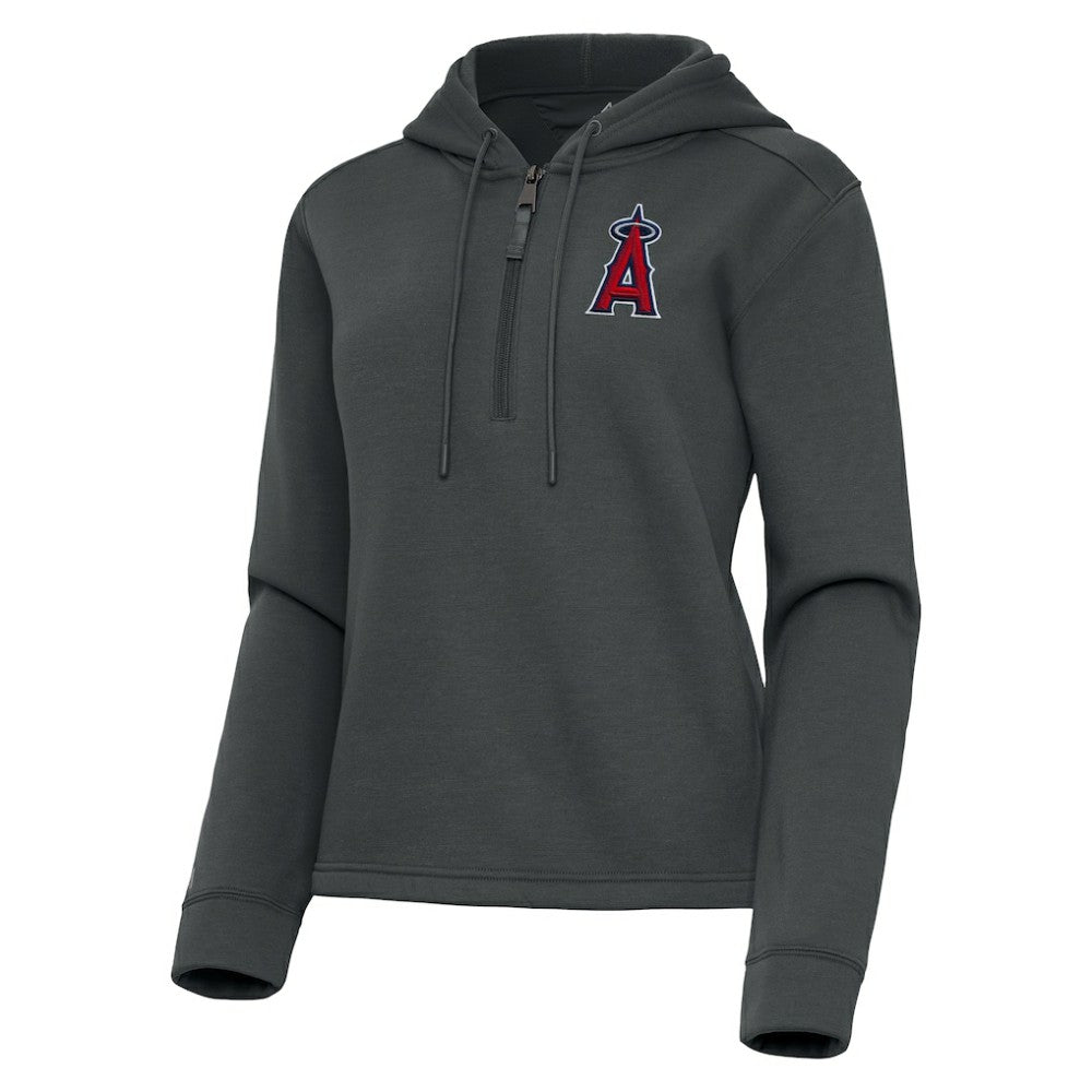 Los Angeles Angels Antigua Women's Contemporary Quarter-Zip Hoodie - Pewter - MLB on Sale