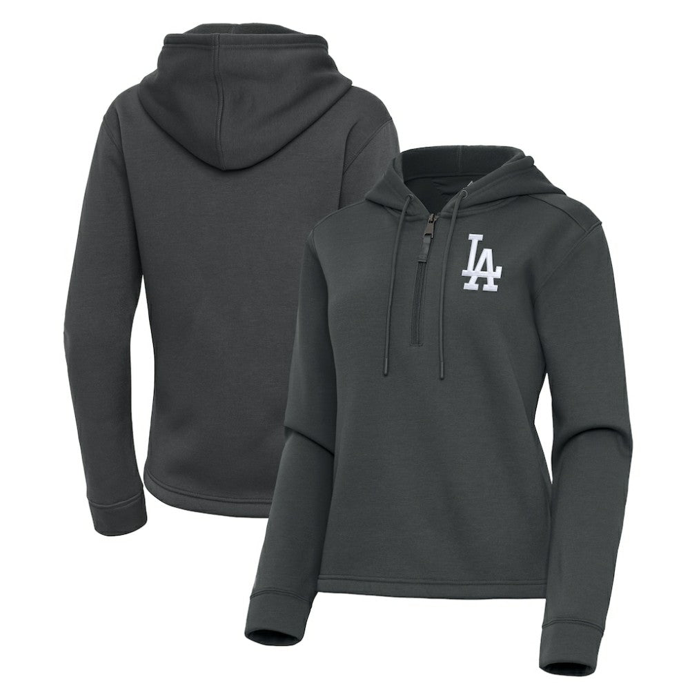 Los Angeles Dodgers Antigua Women's Contemporary Quarter-Zip Hoodie - Pewter - MLB Discount