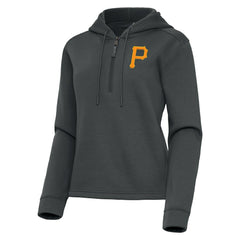 Pittsburgh Pirates Antigua Women's Contemporary Quarter-Zip Hoodie - Pewter - MLB Sale