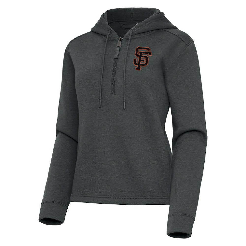 San Francisco Giants Antigua Women's Contemporary Quarter-Zip Hoodie - Pewter - MLB Lifestyle