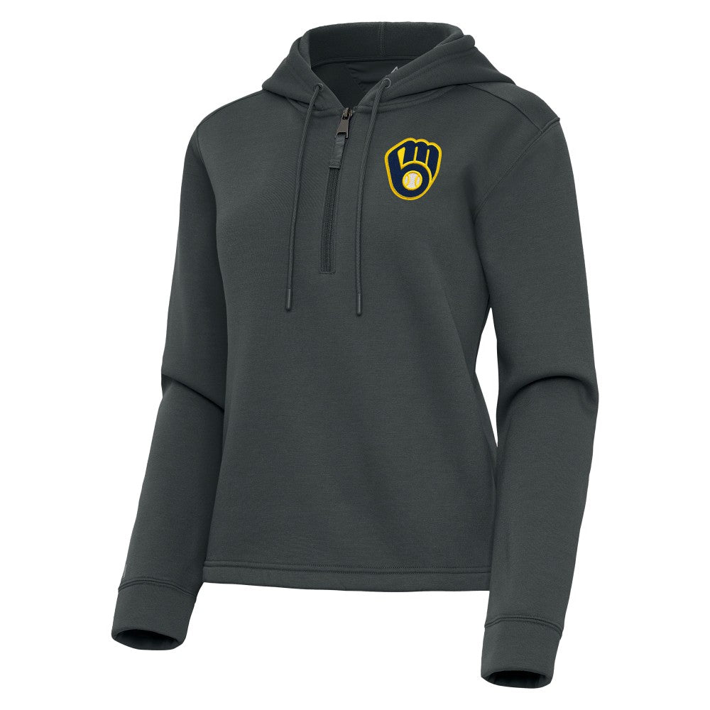 Milwaukee Brewers Antigua Women's Contemporary Quarter-Zip Hoodie - Pewter - MLB on Sale