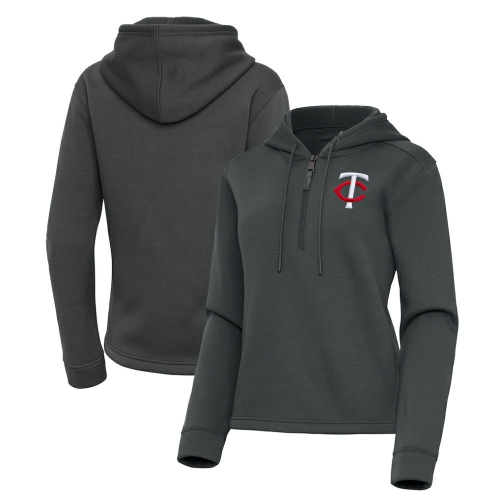 Minnesota Twins Antigua Women's Contemporary Quarter-Zip Hoodie - Pewter - MLB Discount