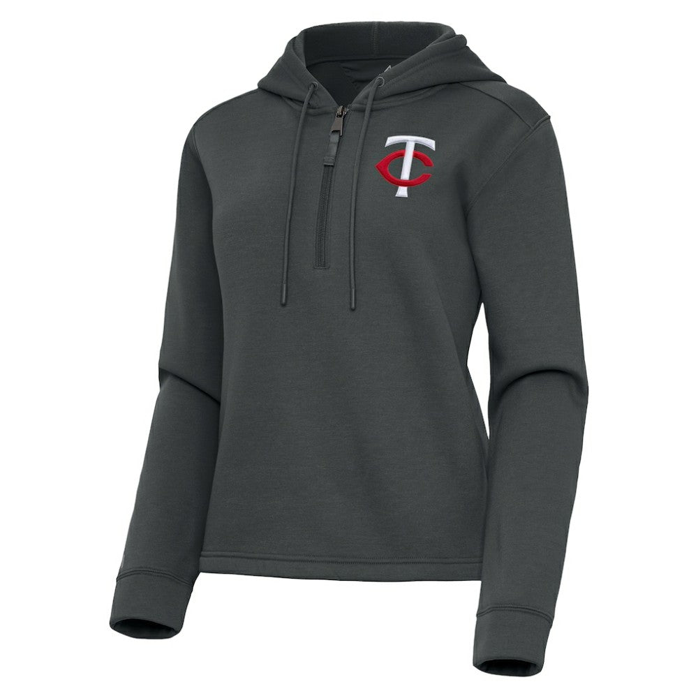 Minnesota Twins Antigua Women's Contemporary Quarter-Zip Hoodie - Pewter - MLB Discount