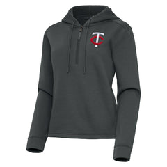 Minnesota Twins Antigua Women's Contemporary Quarter-Zip Hoodie - Pewter - MLB Discount