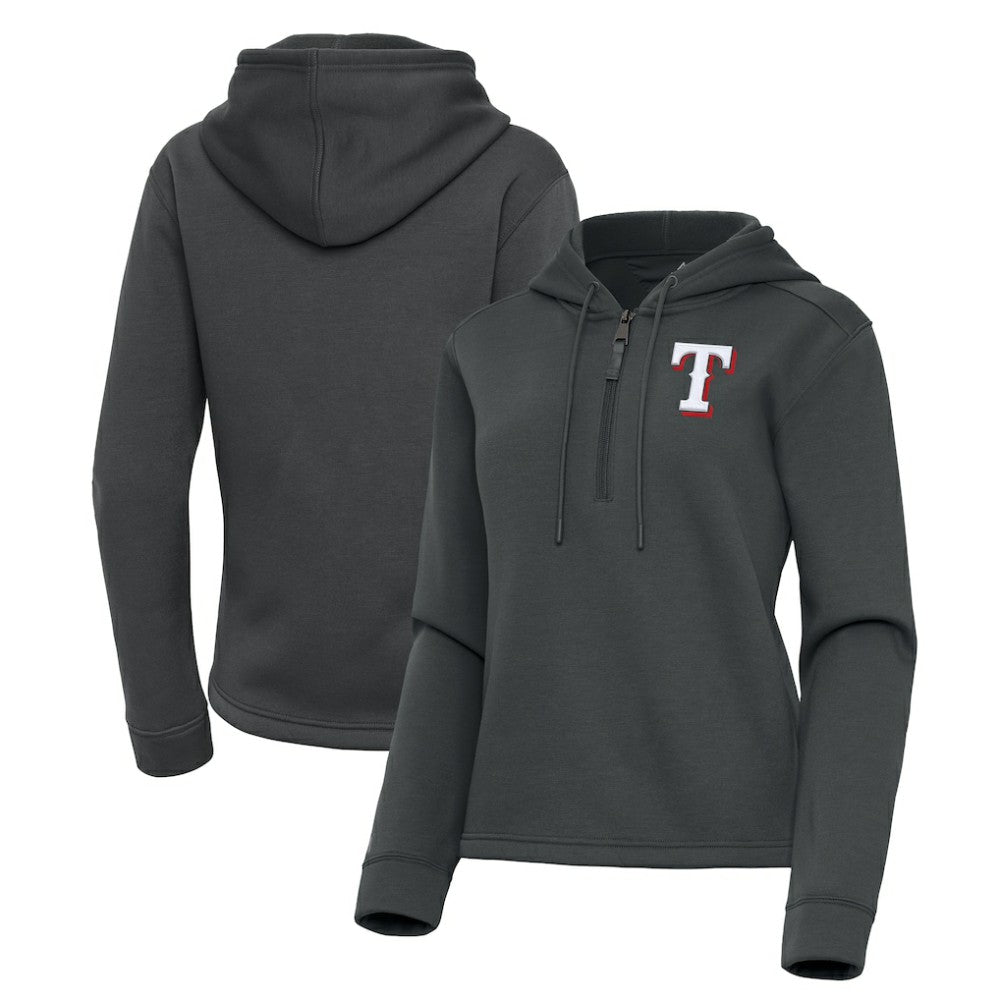 Texas Rangers Antigua Women's Contemporary Quarter-Zip Hoodie - Pewter - MLB Lifestyle