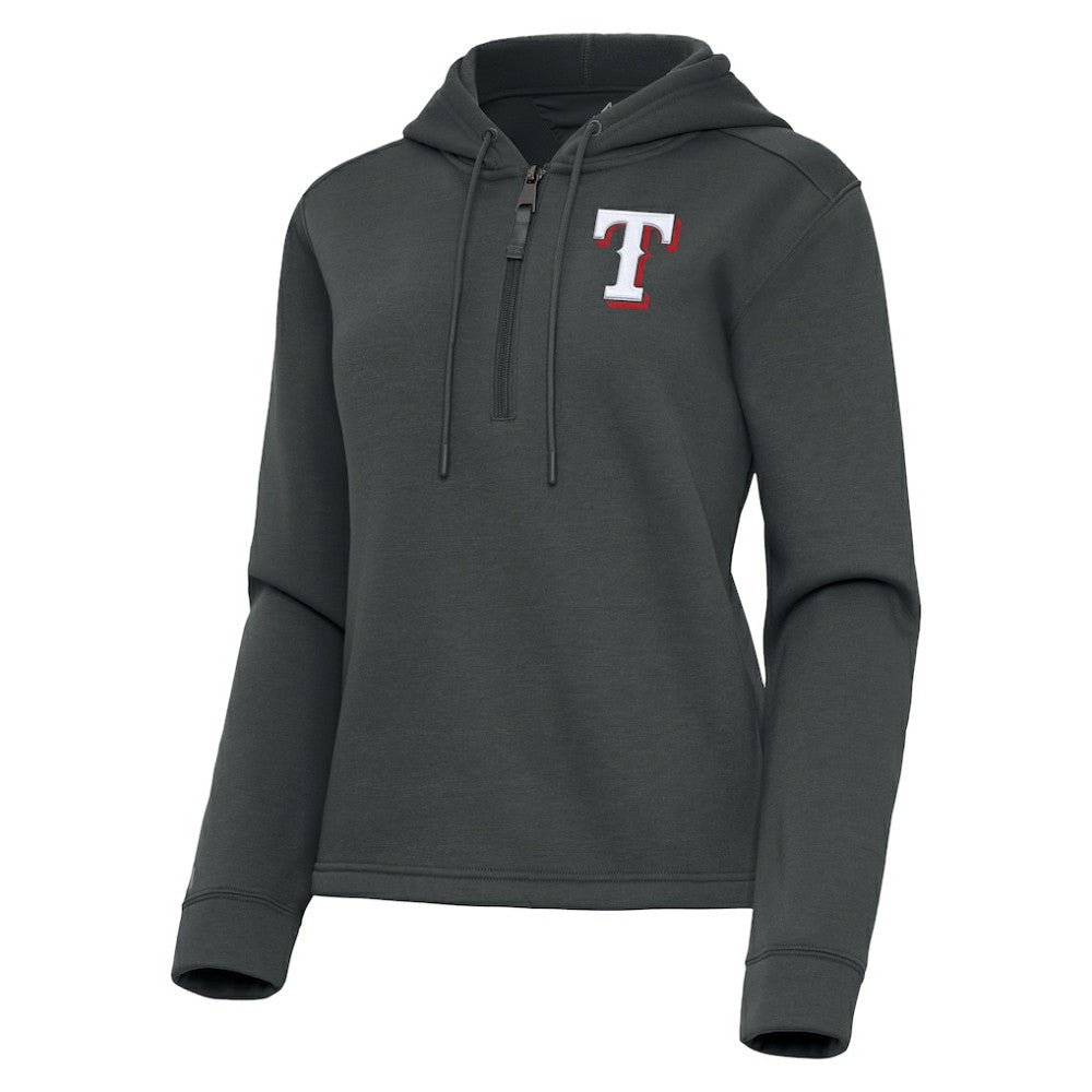 Texas Rangers Antigua Women's Contemporary Quarter-Zip Hoodie - Pewter - MLB Lifestyle