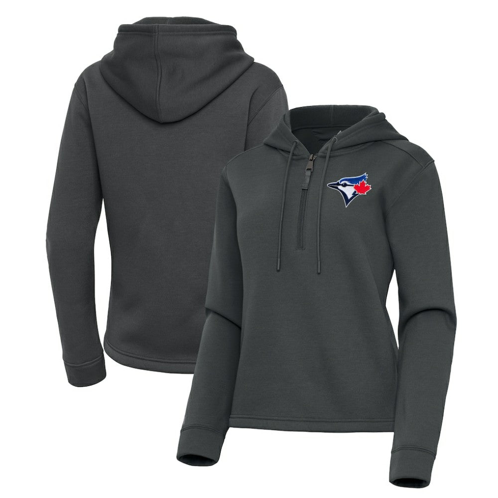 Toronto Blue Jays Antigua Women's Contemporary Quarter-Zip Hoodie - Pewter - MLB Discount