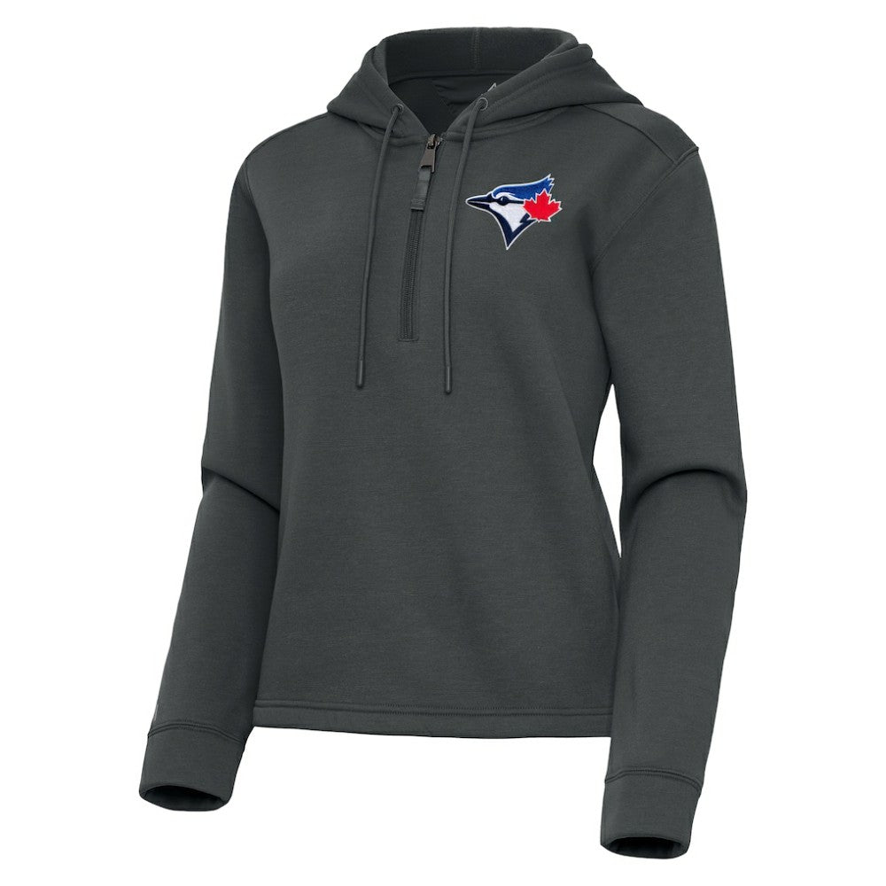 Toronto Blue Jays Antigua Women's Contemporary Quarter-Zip Hoodie - Pewter - MLB Discount